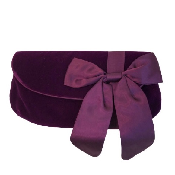 Faux Velvet Purple Clutch with Bow & Chain - Picture 1 of 8